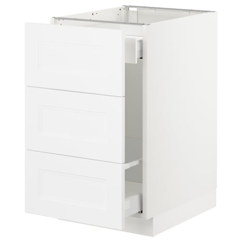 White SEKTION kitchen cabinet, three drawers, modern design.