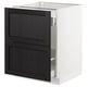 Black and white kitchen cabinet with drawers, traditional design.