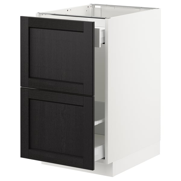 The SEKTION kitchen cabinet in white with black-stained ash drawer fronts. It two drawers and a sleek, modern design.