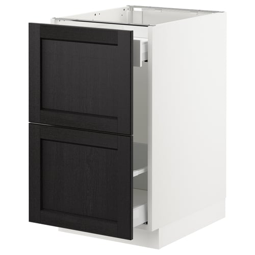 The SEKTION kitchen cabinet in white with black-stained ash drawer fronts. It two drawers and a sleek, modern design.