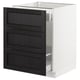 Ikea SEKTION cabinet with black-stained wood fronts, beveled edges, multiple drawers.