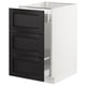 Ikea SEKTION kitchen cabinet with dark ash drawers and white base, featuring three modern full-extension drawers.
