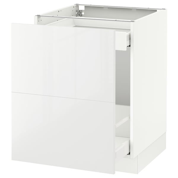 White modern kitchen cabinet with smooth drawer, high gloss finish.