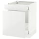 An ikea SEKTION kitchen cabinet in white with a glossy finish. It includes a drawer with a sleek design and a sturdy frame.