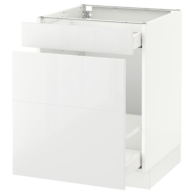 An ikea SEKTION kitchen cabinet in white with a glossy finish. It includes a drawer with a sleek design and a sturdy frame.