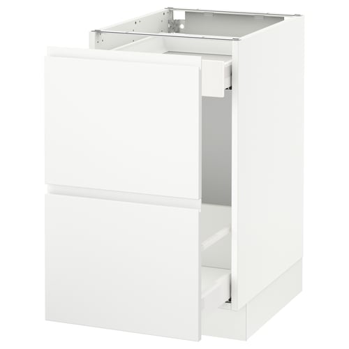 A white SEKTION kitchen cabinet with a modern design and smooth front, featuring integrated handles.