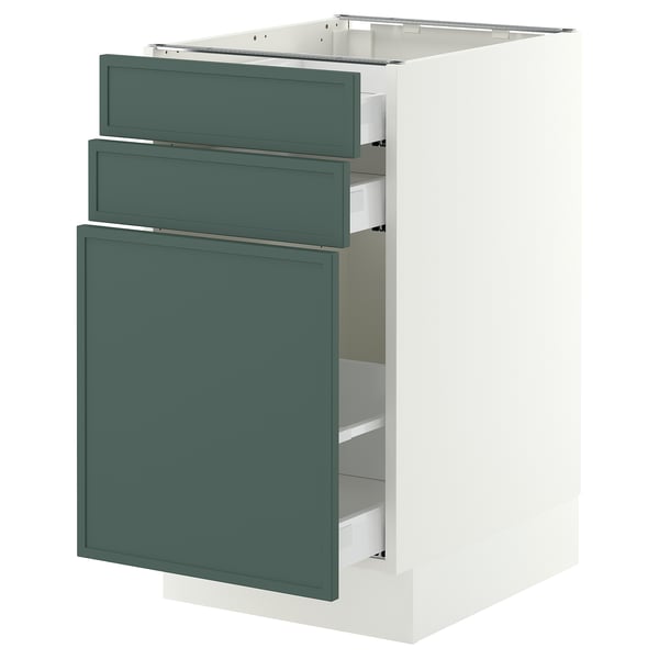 SEKTION / MAXIMERA Base cabinet/p-out storage/2 drwrs, white/Aspudden dark gray-green, 18x24x30 "