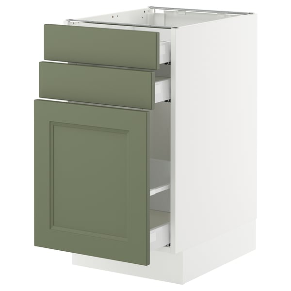 SEKTION / MAXIMERA Base cabinet/p-out storage/2 drwrs, white/Axstad gray-green, 18x24x30 "