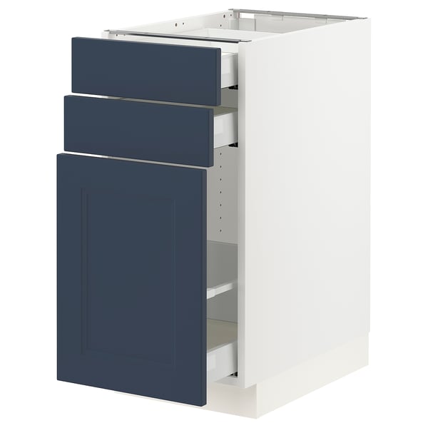 SEKTION / MAXIMERA Base cabinet/p-out storage/2 drwrs, white Axstad/matte blue, 15x24x30 "