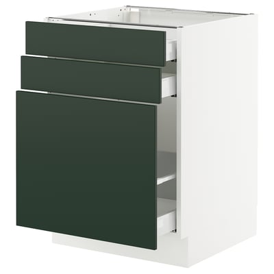 SEKTION / MAXIMERA Base cabinet/p-out storage/2 drwrs, white/Havstorp deep green, 24x24x30 "