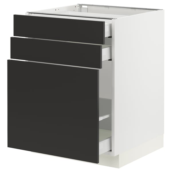 SEKTION / MAXIMERA Base cabinet/p-out storage/2 drwrs, white/Nickebo matt anthracite, 24x24x30 "