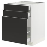 SEKTION / MAXIMERA Base cabinet/p-out storage/2 drwrs, white/Nickebo matt anthracite, 24x24x30 "