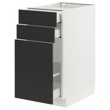 SEKTION / MAXIMERA Base cabinet/p-out storage/2 drwrs, white/Nickebo matt anthracite, 15x24x30 "
