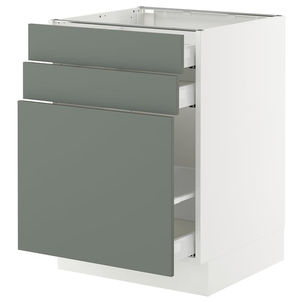 SEKTION / MAXIMERA Base cabinet/p-out storage/2 drwrs, white/Nickebo matt grey-green, 24x24x30 "