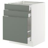 SEKTION / MAXIMERA Base cabinet/p-out storage/2 drwrs, white/Nickebo matt grey-green, 24x24x30 "