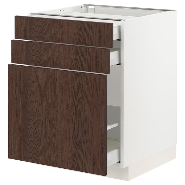 SEKTION / MAXIMERA Base cabinet/p-out storage/2 drwrs, white/Sinarp brown, 24x24x30 "