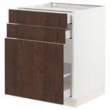 SEKTION / MAXIMERA Base cabinet/p-out storage/2 drwrs, white/Sinarp brown, 24x24x30 "