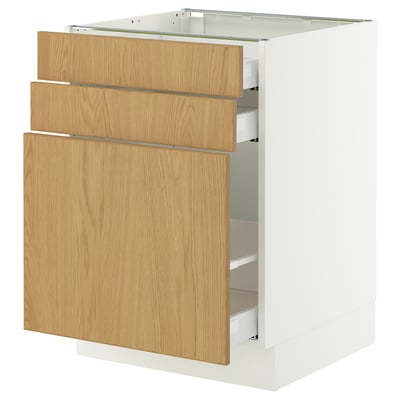 SEKTION / MAXIMERA Base cabinet/p-out storage/2 drwrs, white/Sinarp oak veneer, 24x24x30 "