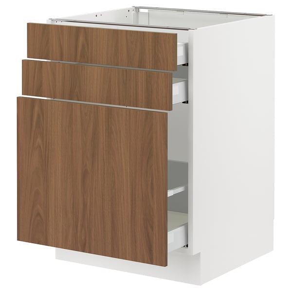 SEKTION / MAXIMERA Base cabinet/p-out storage/2 drwrs, white/Tistorp brown walnut effect, 24x24x30 "