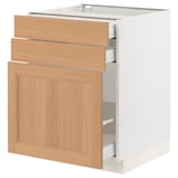 SEKTION / MAXIMERA Base cabinet/p-out storage/2 drwrs, white/Vedhamn oak, 24x24x30 "