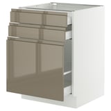 SEKTION / MAXIMERA Base cabinet/p-out storage/2 drwrs, white/Voxtorp high-gloss dark grey-brown, 24x24x30 "