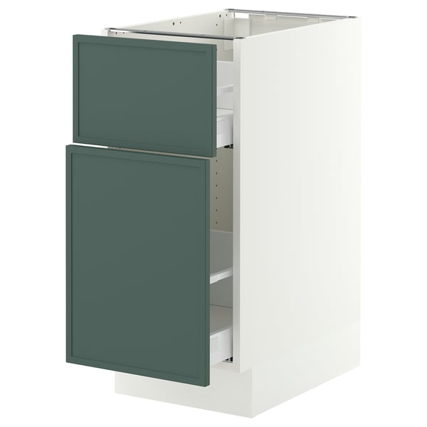 SEKTION / MAXIMERA Base cabinet/p-out storage/drawer, white/Aspudden dark gray-green, 15x24x30 "