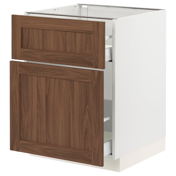 SEKTION / MAXIMERA Base cabinet/p-out storage/drawer, white Enköping/brown walnut effect, 24x24x30 "
