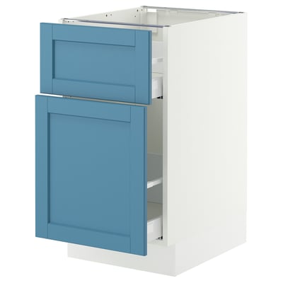 SEKTION / MAXIMERA Base cabinet/p-out storage/drawer, white/Lerhyttan blue, 18x24x30 "