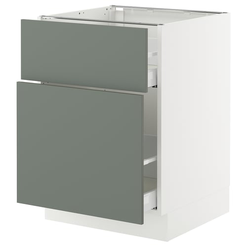 SEKTION kitchen cabinet with two grey-green drawers, sleek and modern.