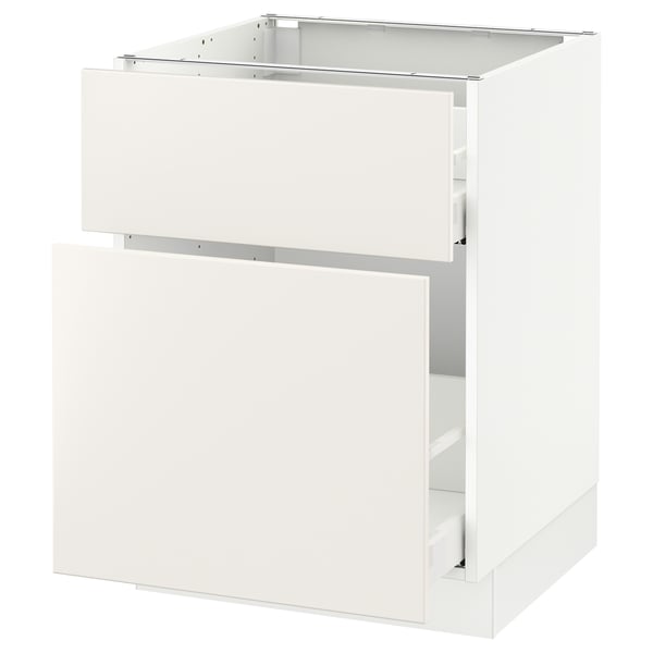 This image shows an ikea SEKTION white kitchen cabinet with a smooth, modern design. It has a sturdy frame and includes a full-extension drawer.