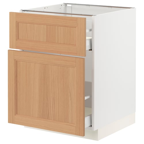 SEKTION kitchen cabinet in oak and white, featuring two drawers and a door, designed with a modern natural look.