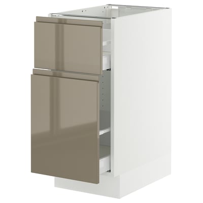 SEKTION / MAXIMERA Base cabinet/p-out storage/drawer, white/Voxtorp high-gloss dark grey-brown, 15x24x30 "