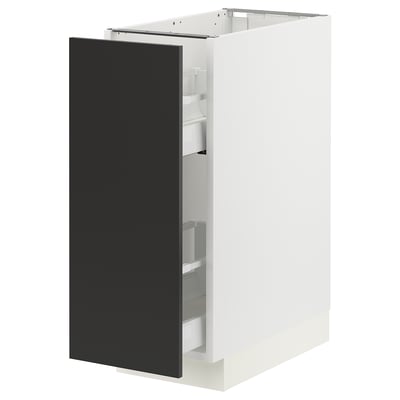 SEKTION / MAXIMERA Base cabinet/pull-out int fittings, white/Nickebo matt anthracite, 12x24x30 "