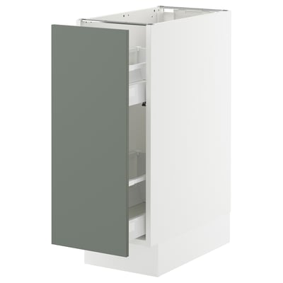 SEKTION kitchen unit with green-gray door and white frame, modern design.