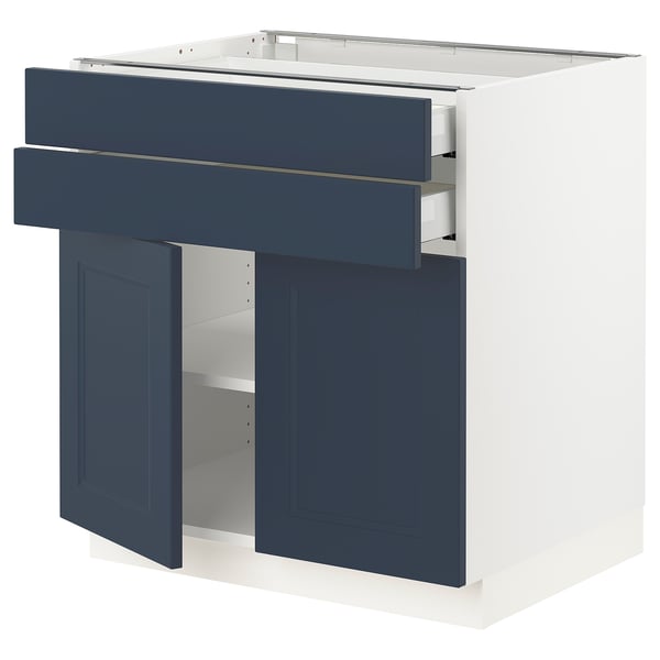 SEKTION / MAXIMERA Base cabinet w 2 doors/2 drawers, white Axstad/matte blue, 30x24x30 "