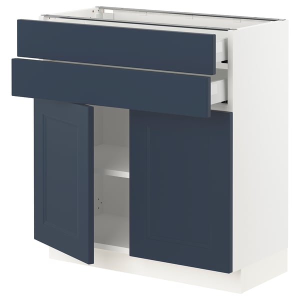 SEKTION / MAXIMERA Base cabinet w 2 doors/2 drawers, white Axstad/matte blue, 30x15x30 "