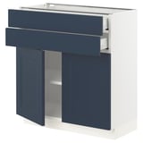 SEKTION / MAXIMERA Base cabinet w 2 doors/2 drawers, white Axstad/matte blue, 30x15x30 "
