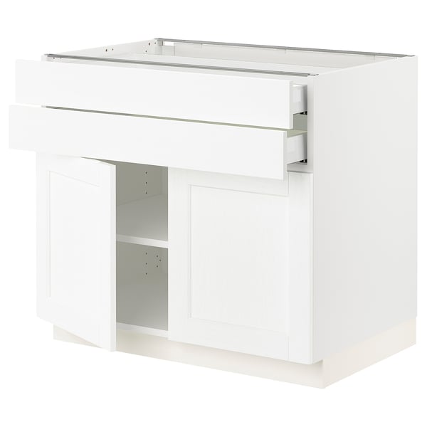 SEKTION / MAXIMERA Base cabinet w 2 doors/2 drawers, white Enköping/white wood effect, 36x24x30 "