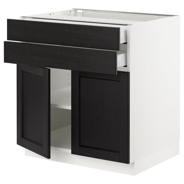 SEKTION / MAXIMERA Base cabinet w 2 doors/2 drawers, white/Lerhyttan black stained, 30x24x30 "