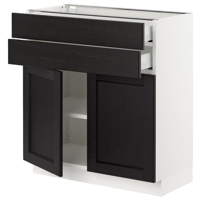 SEKTION / MAXIMERA Base cabinet w 2 doors/2 drawers, white/Lerhyttan black stained, 30x15x30 "