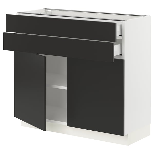 SEKTION / MAXIMERA Base cabinet w 2 doors/2 drawers, white/Nickebo matt anthracite, 36x15x30 "