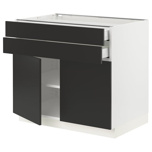 SEKTION / MAXIMERA Base cabinet w 2 doors/2 drawers, white/Nickebo matt anthracite, 36x24x30 "