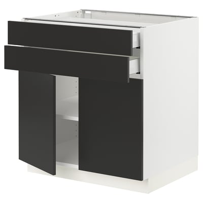 SEKTION / MAXIMERA Base cabinet w 2 doors/2 drawers, white/Nickebo matt anthracite, 30x24x30 "