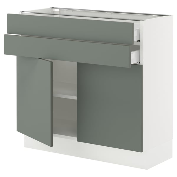 SEKTION / MAXIMERA Base cabinet w 2 doors/2 drawers, white/Nickebo matt grey-green, 36x15x30 "