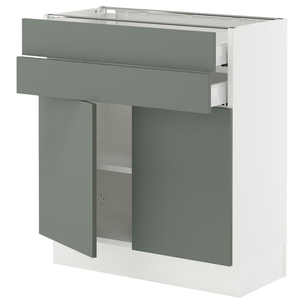SEKTION / MAXIMERA Base cabinet w 2 doors/2 drawers, white/Nickebo matt grey-green, 30x15x30 "