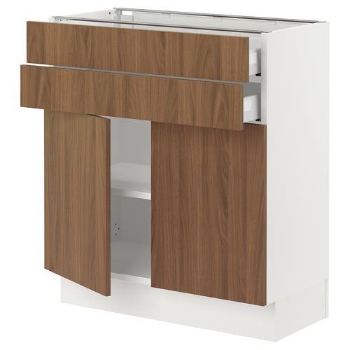 Modern kitchen cabinet, SEKTION series by IKEA. Walnut-look doors, adjustable shelves, and soft-close hinges.