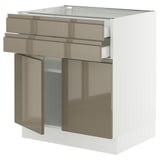 SEKTION / MAXIMERA Base cabinet w 2 doors/2 drawers, white/Voxtorp high-gloss dark grey-brown, 30x24x30 "