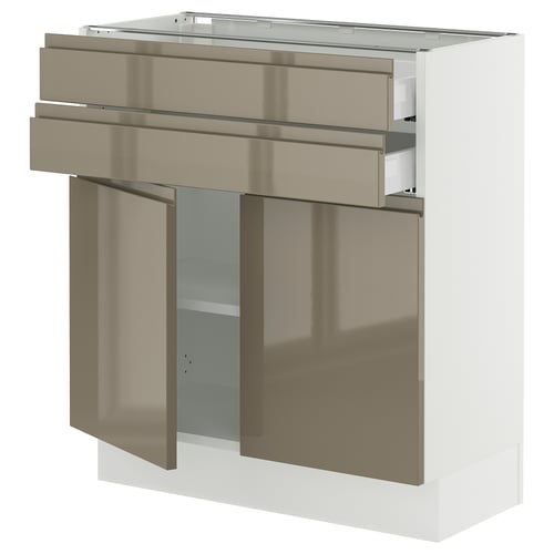 Modern kitchen cabinet, SEKTION, white and dark gray-brown, high gloss, integrated handles, adjustable shelves.