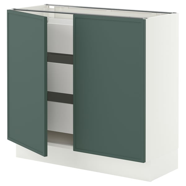 SEKTION / MAXIMERA Base cabinet w 2 doors/3 drawers, white/Aspudden dark gray-green, 36x15x30 "