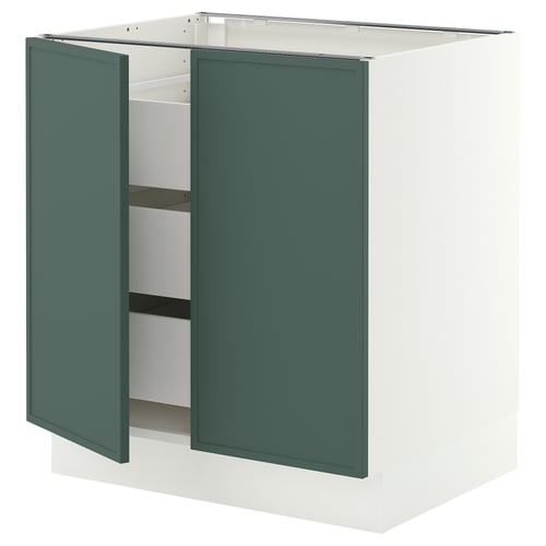 SEKTION / MAXIMERA Base cabinet w 2 doors/3 drawers, white/Aspudden dark gray-green, 30x24x30 "